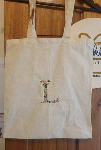 Embroidered Initial Tote Bag